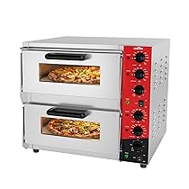 CROSSON Forno Pizza Elettrico Doppio 16 Pollici,Forno Pizza Professionale in Acciaio Inox 230V, 4000W con Pietra e Maniglia,per Interni Ristorante Cottura Casa Cucina