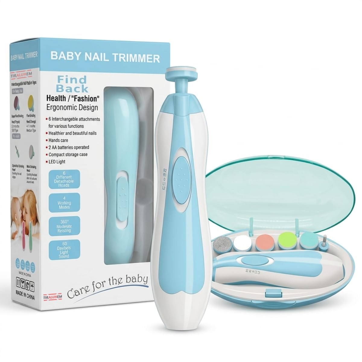 Baby Nail Trimmer Electric Nail Drill Safe File,Baby Nail Clippers with Light & 6 Grinding Pads Polishing Shape Tools for Newborn Toddler or Adults Toes and Fingernails, Kids Nail Care (Blue)-image-22