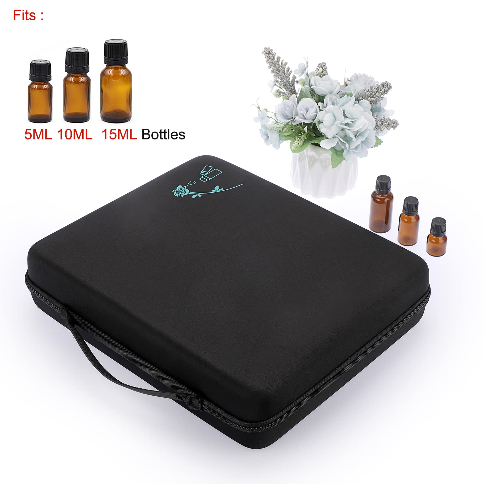Hipiwe 120 Flaschen Eva Ätherisches Öl Lagerung Tragetasche Hartschale Außen Ätherische Öle Organizer Halter Reisetasche mit Schaumstoffeinsatz, Für 5 ml, 10 ml, 15 ml ätherische Öle, Schwarz, XL,