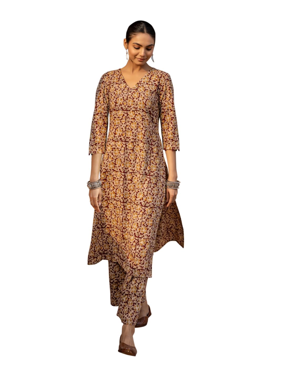 fiorra Women's Maroon Floral Print Cotton Straight Kurta Set-picture-21