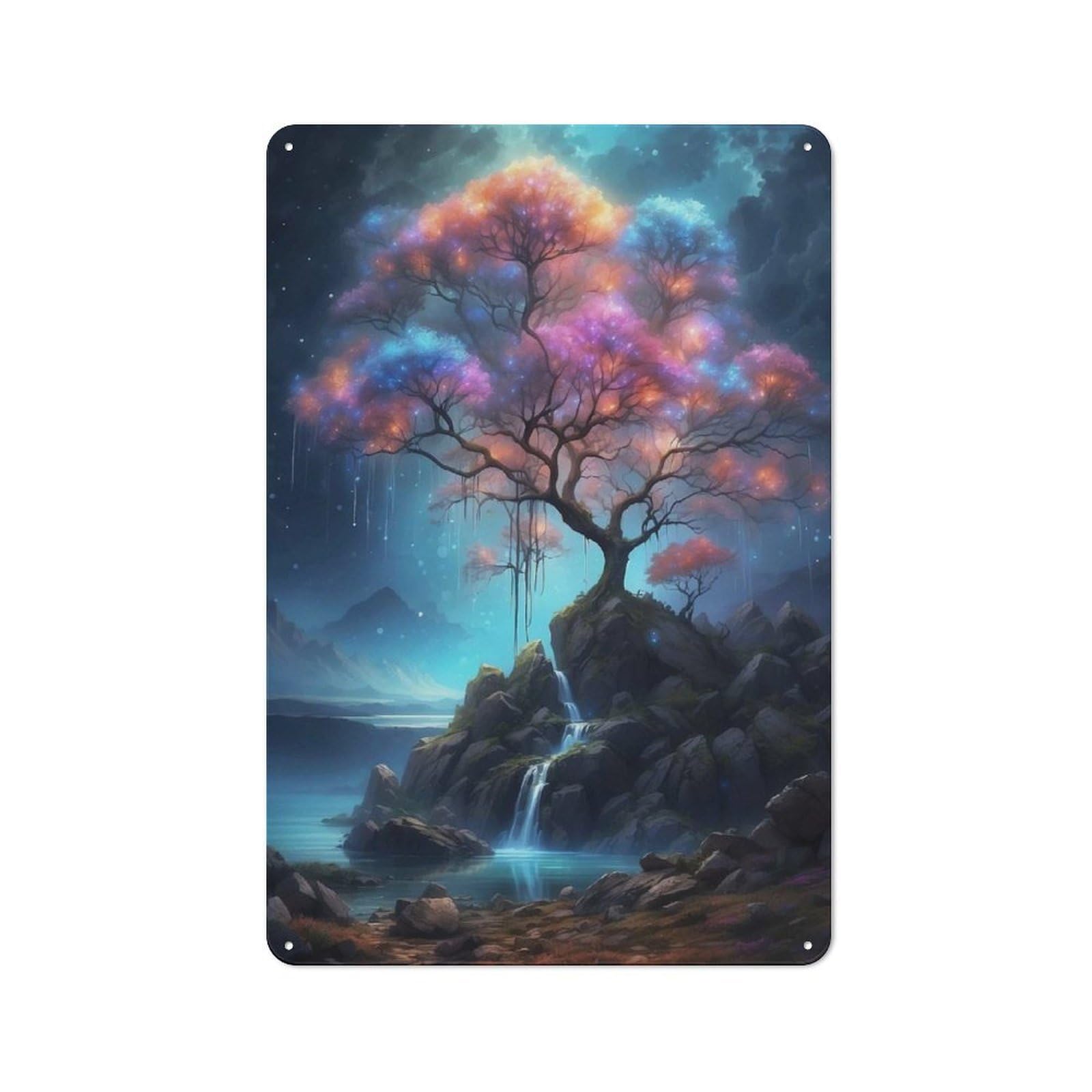 Junmoney Style-5 Colorful Fantasy Landscape Retro Tin Sign 30X20cm For Café Or Restaurant, Housewarming Wall Decor For People Furnishing Café And Restaurant