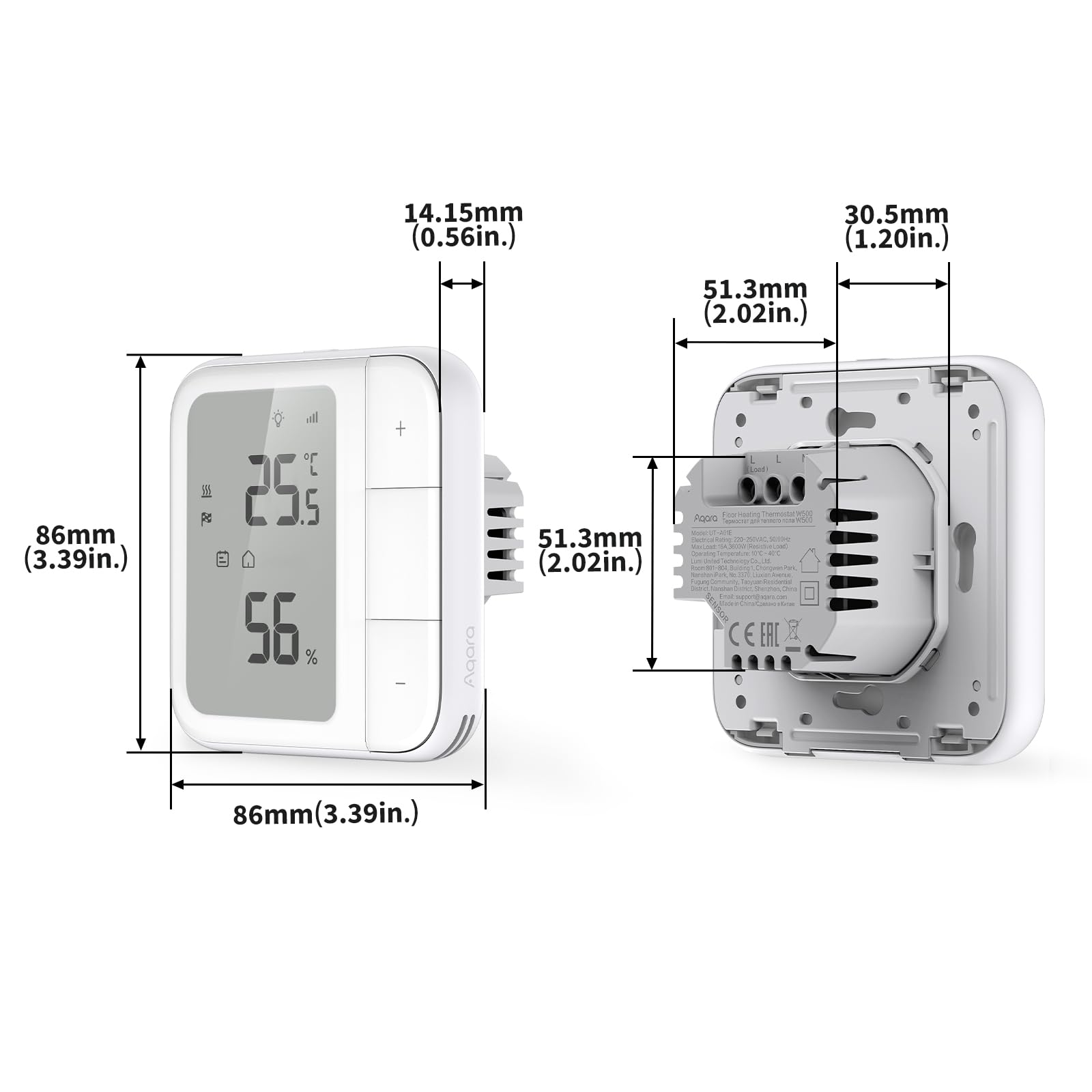 Aqara Thread/Zigbee Termostat Do Ogrzewania Podłogowego W500, Ogrzewanie Elektryczne 16 A, z Czujnikiem Podłogowym NTC, Oszczędzanie Energii, Matter, Obsługa Apple Home, Alexa, Google, Home Assistant