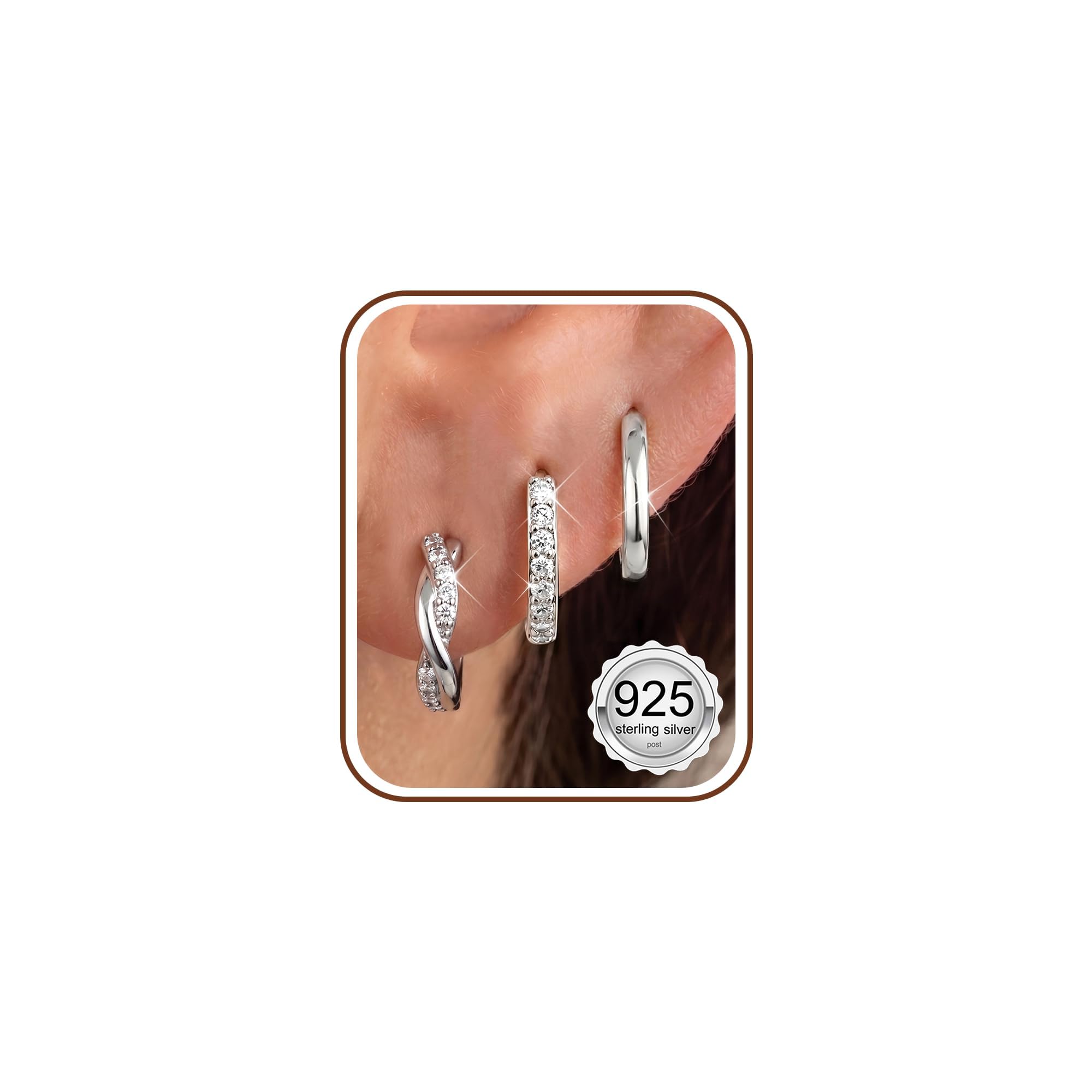 Roheafer Ohrringe Set - 3-4 Paare 925 Sterling Silber Ohrrin