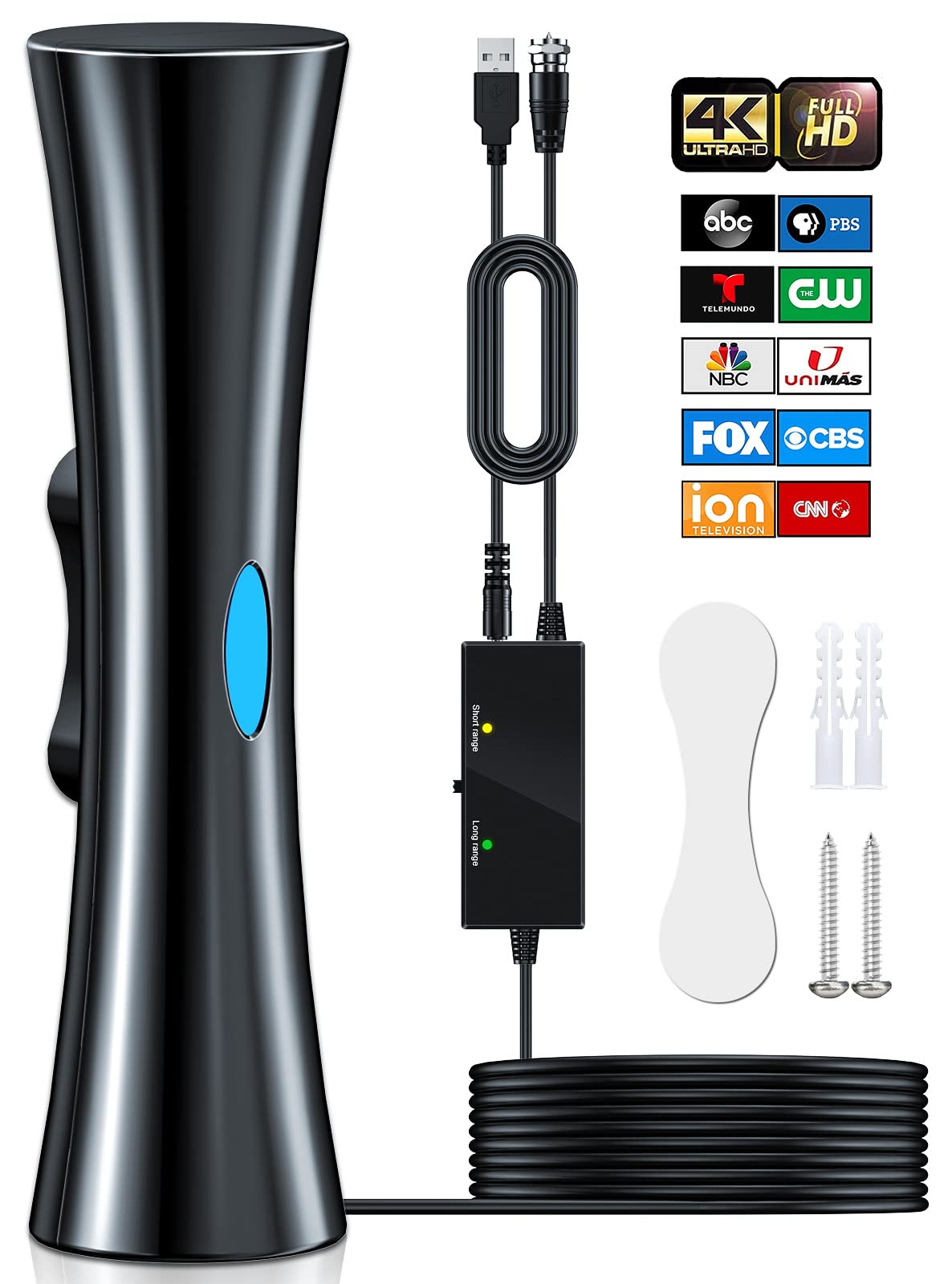 Antena de TV para Smart TV interior, antena de TV digital de más de 5000 millas para interiores, antena HDTV de largo alcance de 360° para canales locales con amplificador de señal compatible con 4K