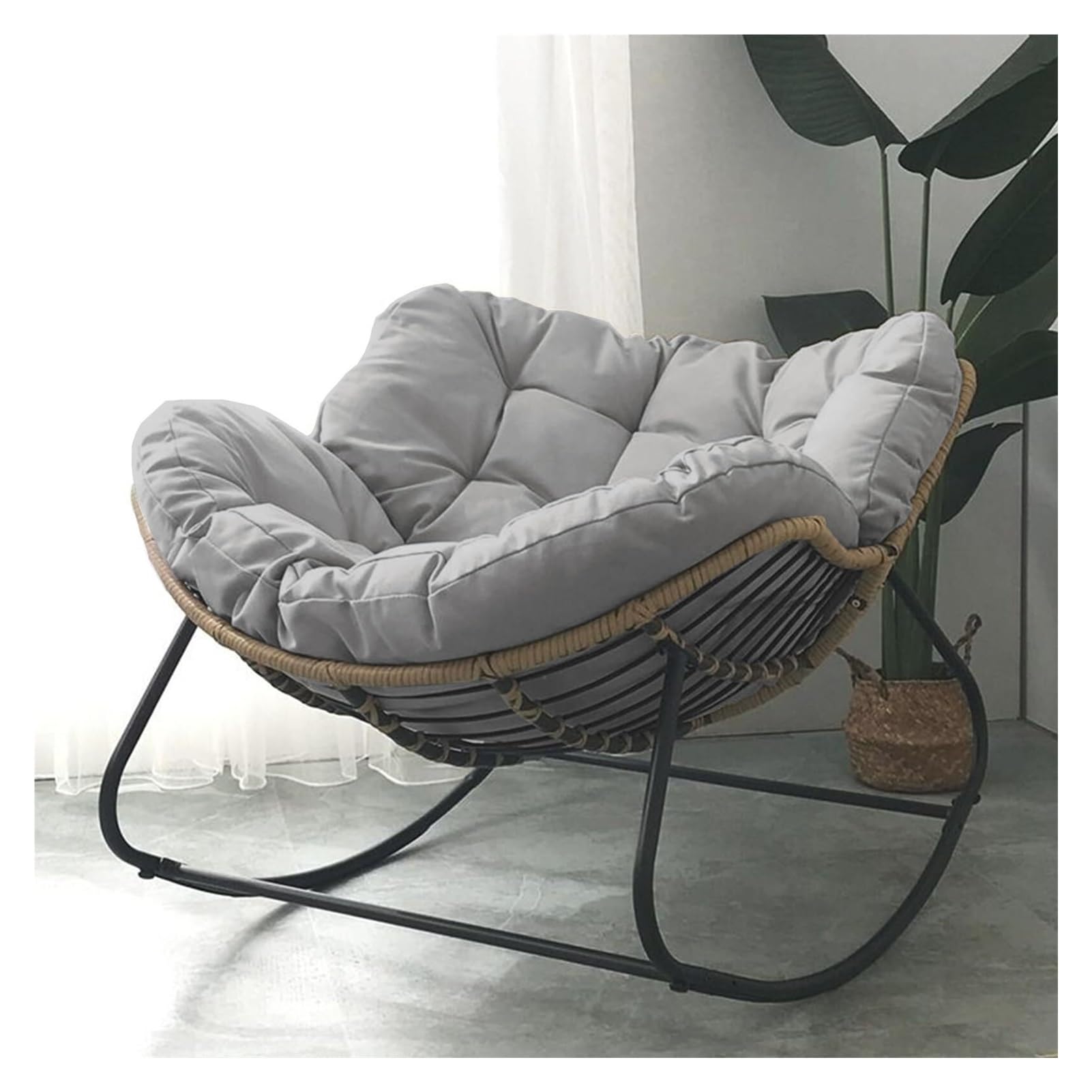 Chaise à bascule d'extérieur, chaise à bascule d'œuf de patio, chaise Papasan d'intérieur, chaise longue en rotin et osier, chaise royale moderne for chambre à coucher, salon, porche, jardin, pelouse
