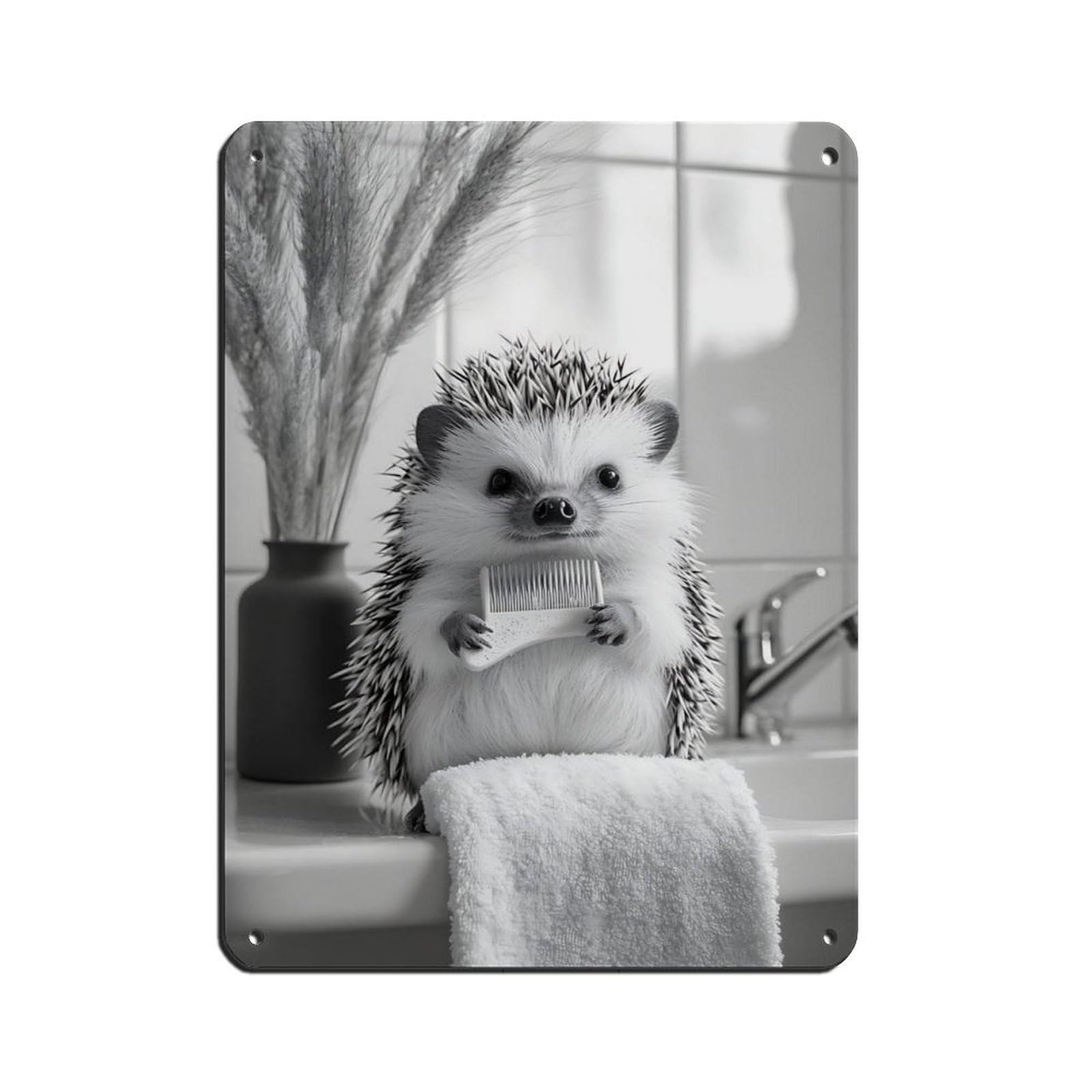 Cute Hedgehog, Adorable Animal Tin Sign Vintage Metal Pub Club Cafe Bar Home Wall Art Decoration Poster Retro 12x16inch(30x40cm)