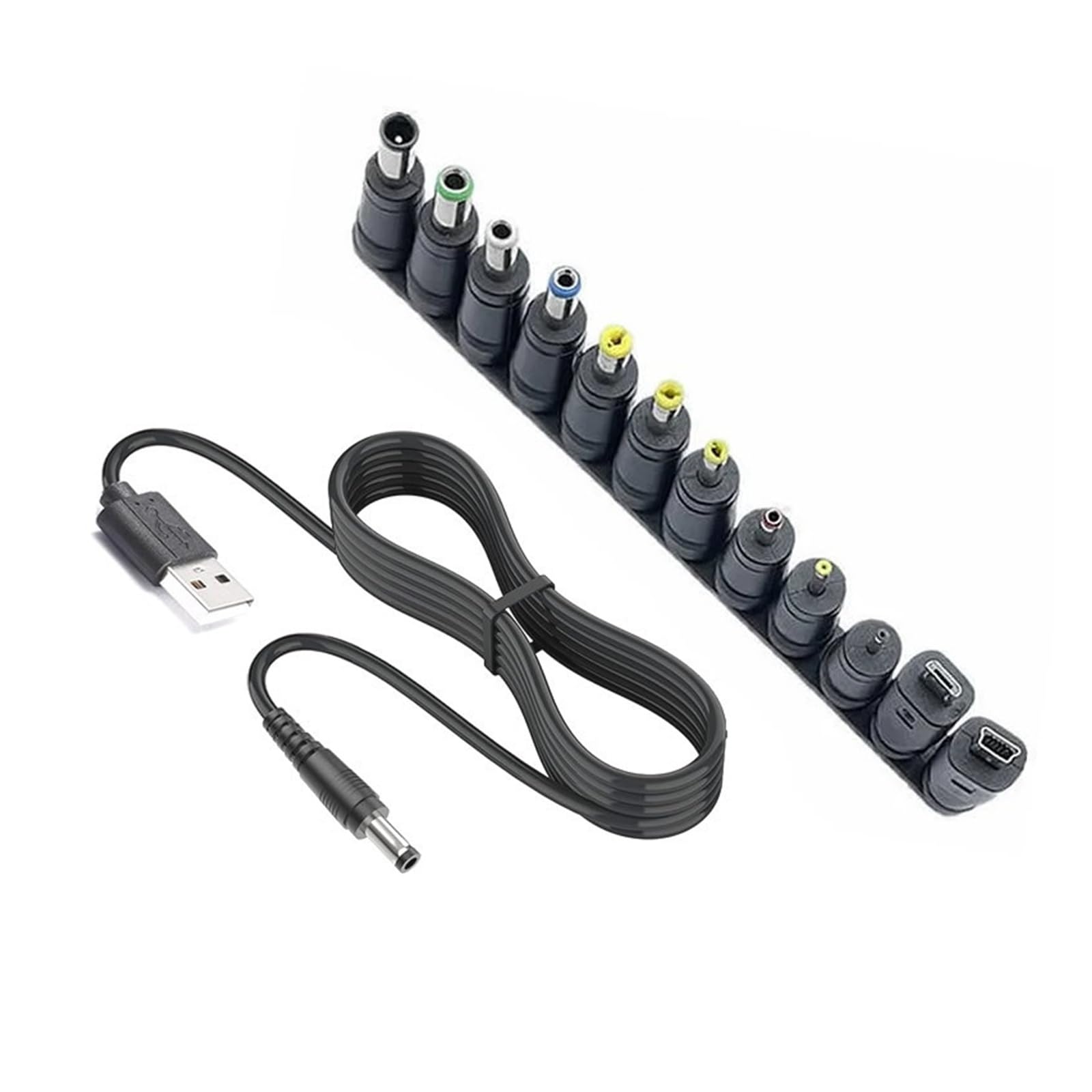 Câble de charge USB vers DC 5 V 5,5 x 2,1 mm avec 12 adaptateurs interchangeables 1 m/2 m (câble 1 m 12 en 1)