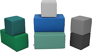 FDP SoftScape Stack-and-Play Building Block Set, Soft Foam Indoor Playset for Toddlers and Kids; Playtime Early Learning at Home, Daycare, Preschool (7-Piece) - Navy/Powder Blue, 14116-NVPB