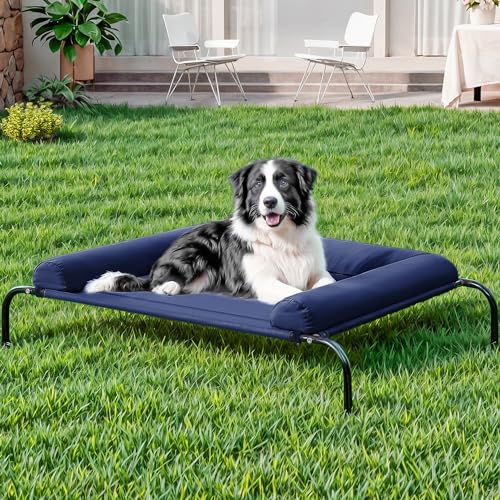 Image of WESTERN HOME WH Elevated Dog Bed Cot, Raised Outdoor Dog Bed with Bolster for Large Dogs, Slightly Chew Proof Portable Cooling Pet Cot with Breathable Mesh, Skid-Resistant Feet, Blue, 48 inches