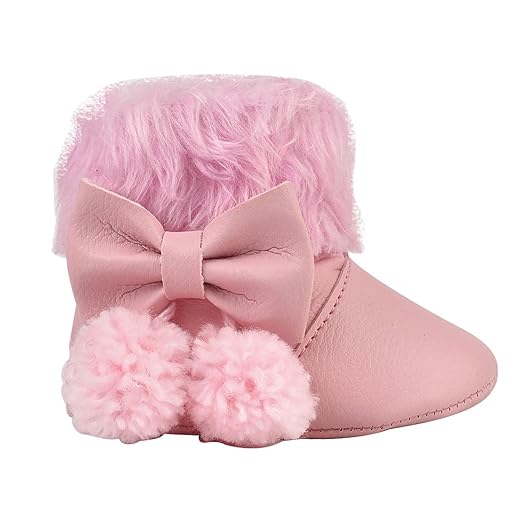 Bebê Mania Bota Bebê Menina Rosa com Pom-Pom - Conforto e Charme para os Pequenos - Tamanho 17
