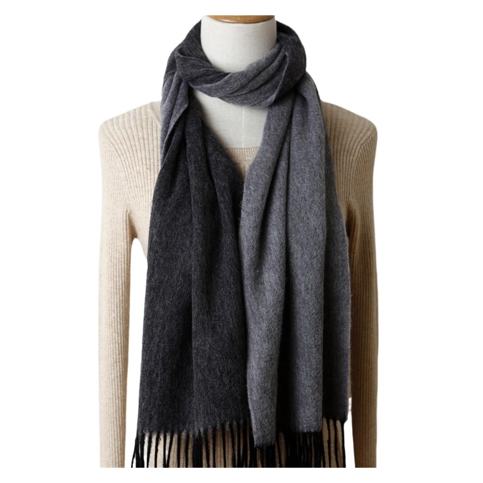 sciarpa invernale Men's Double-sided Wool Scarf, Solid Color Style, Dual Tassel, Autumn And Winter, Thick And Warm Business