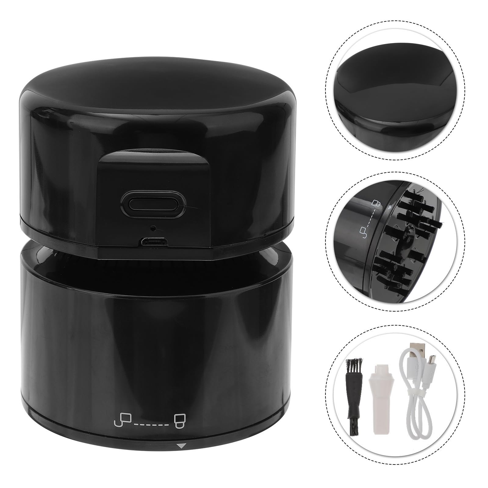Outanaya Mini Aspiradora Portátil de Escritorio USB Negra, Limpiador de Polvo Rápido y Fácil de Limpiar, Diseño Compacto de Plástico para Hogar y Asiento de Coche