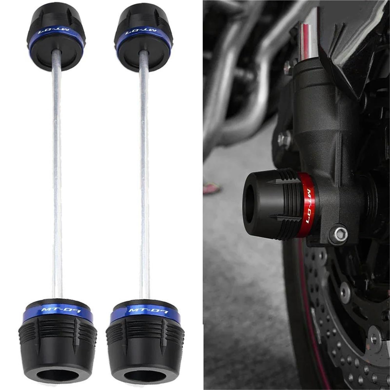 Sturzpads Für Vorder- Und Hinterrad, Achse, Gabel Und Sturzpads Für Yamaha MT-07 MT07 FZ-07 FZ07 2018–2023 Rahmenschutz Verkleidungsschutz Sturzpads(Schwarz,VORNE HINTEN)