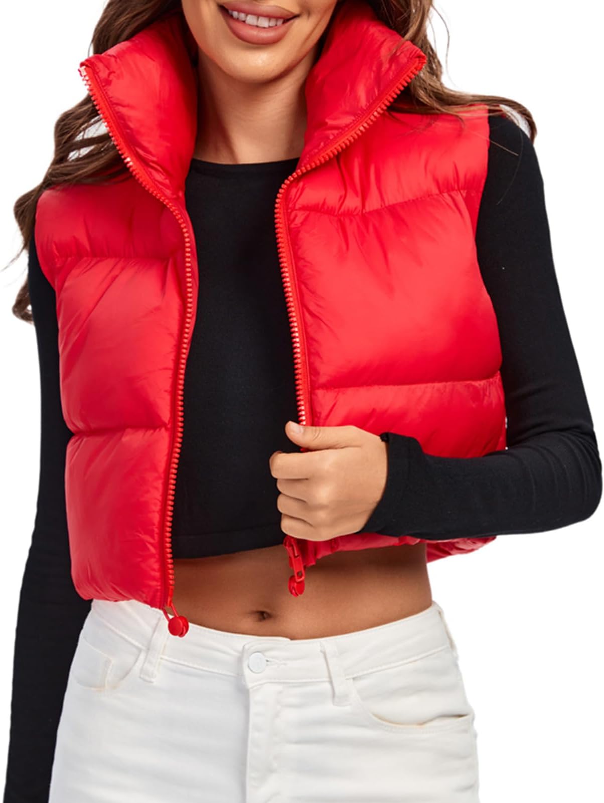 adidas red cropped puffer jacket