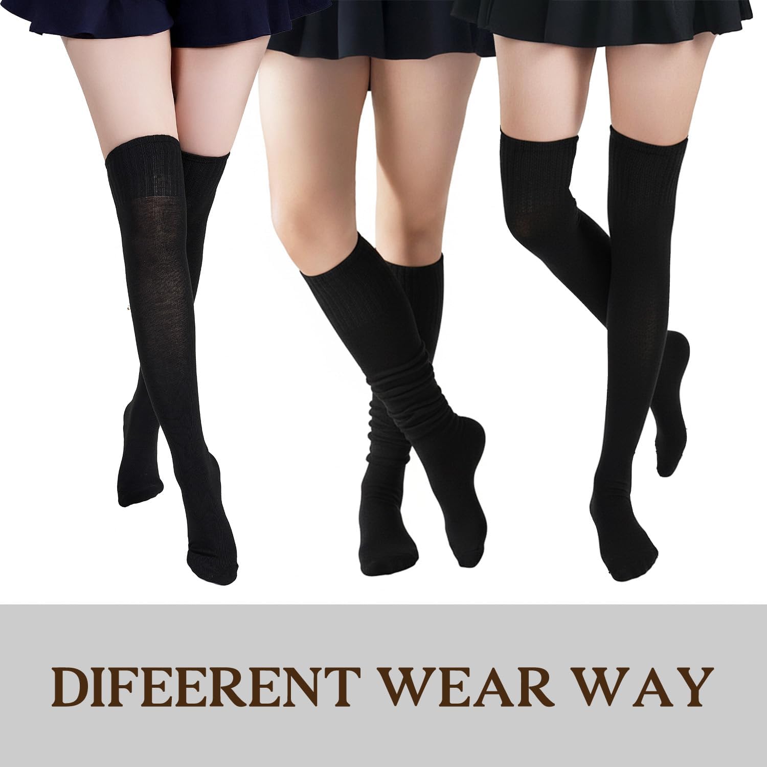 Sucrain Women's 2 Pairs Thigh High Socks Over the Knee Boot Socks Long Cotton Knit Warm Thick Stockings Leg Warmers (Black+Black) - Image 6