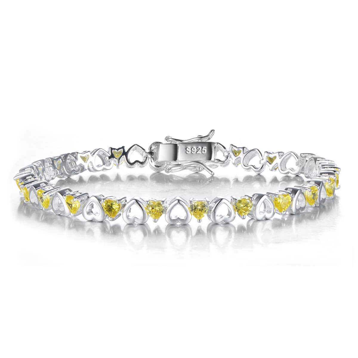 Bracciale Donna Argento 925 Con Zirconi Gialli A Cuore - Lunghezza Regolabile 17/19/21 Cm - 3