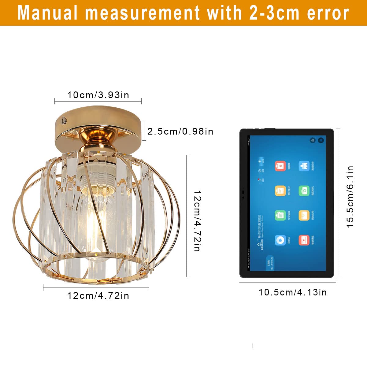 Plafonnier en Cristal Moderne E27 Mini Lustre Semi-encastré, Lampe Plafond pour Salon Chambre Entrée Couloir (Doré)