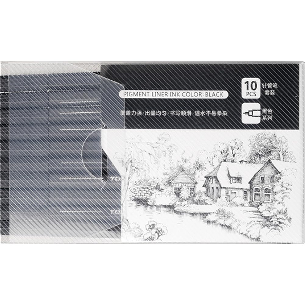 Dinntty Black Fineliner Art Pen 10pcs/set Waterproof Archival Ink Micro Fine Point Drawing Pen for Sketching Artist Illustration
