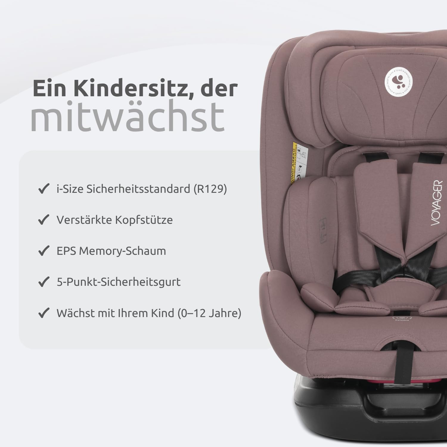 Lorelli Mitwachsender Kindersitz [Ohne Isofix] i-Size 40-150cm, Baby Autositz Voyager, Gruppe 0+/1/2/3, Autokindersitz ab Geburt bis 12 Jahre, 0-36 kg, Auto Babysitz ab Geburt, 5-Punkt-Gurt, Rosa