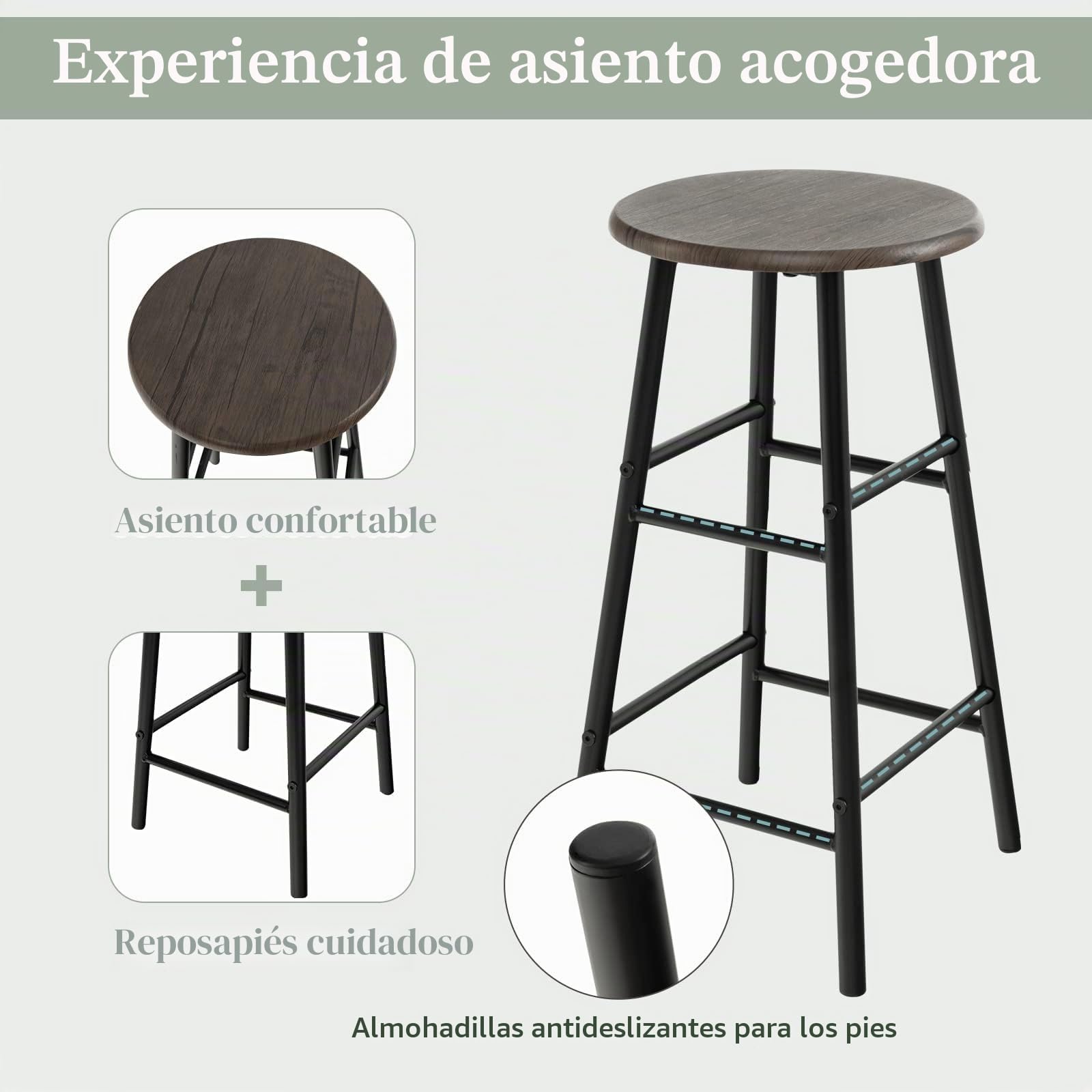 RELAX4LIFE Juego de Mesa Comedor de 3 Piezas, Mesa de Comedor con 2 Taburetes de Bar, 3 Estantes, Soportes para Copas y Portabotellas de 2 Niveles, Mesa Alta Cocina de MDF, 120x40x121,5cm (Marrón)