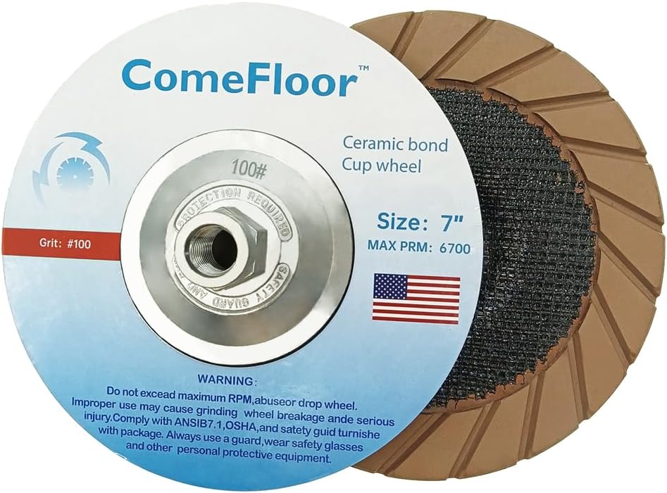 7" Transitional Ceramic Grinding Wheels 5/8"-11 Arbor Diamond Cup Wheel for Concrete Polishing Pro,100# Medium