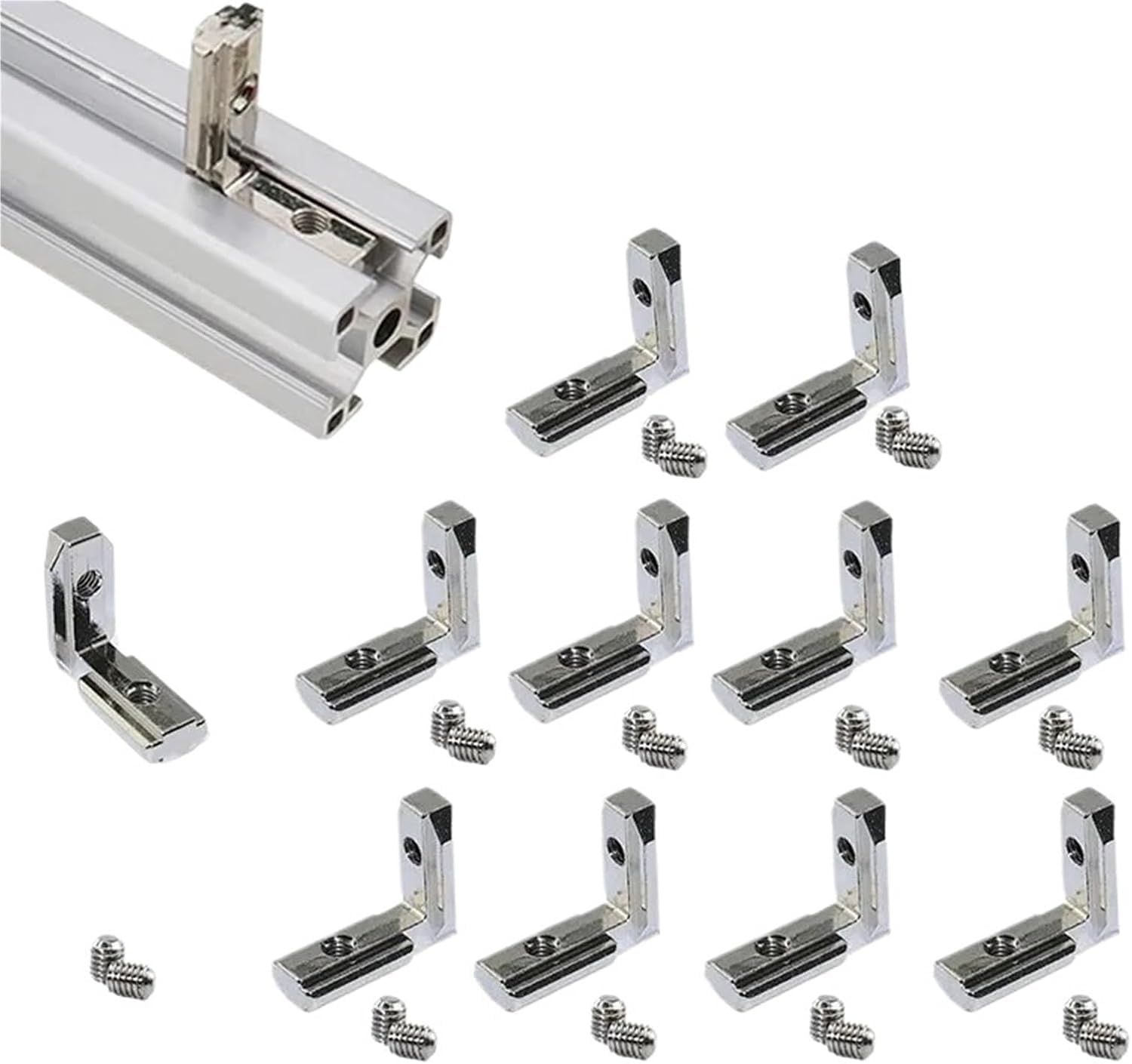 L Brackets 10pcs/Pack Silver Interior Corner Connector Joint with Screws for 2020 3030 4040 Aluminum Profile(40eu-m6)