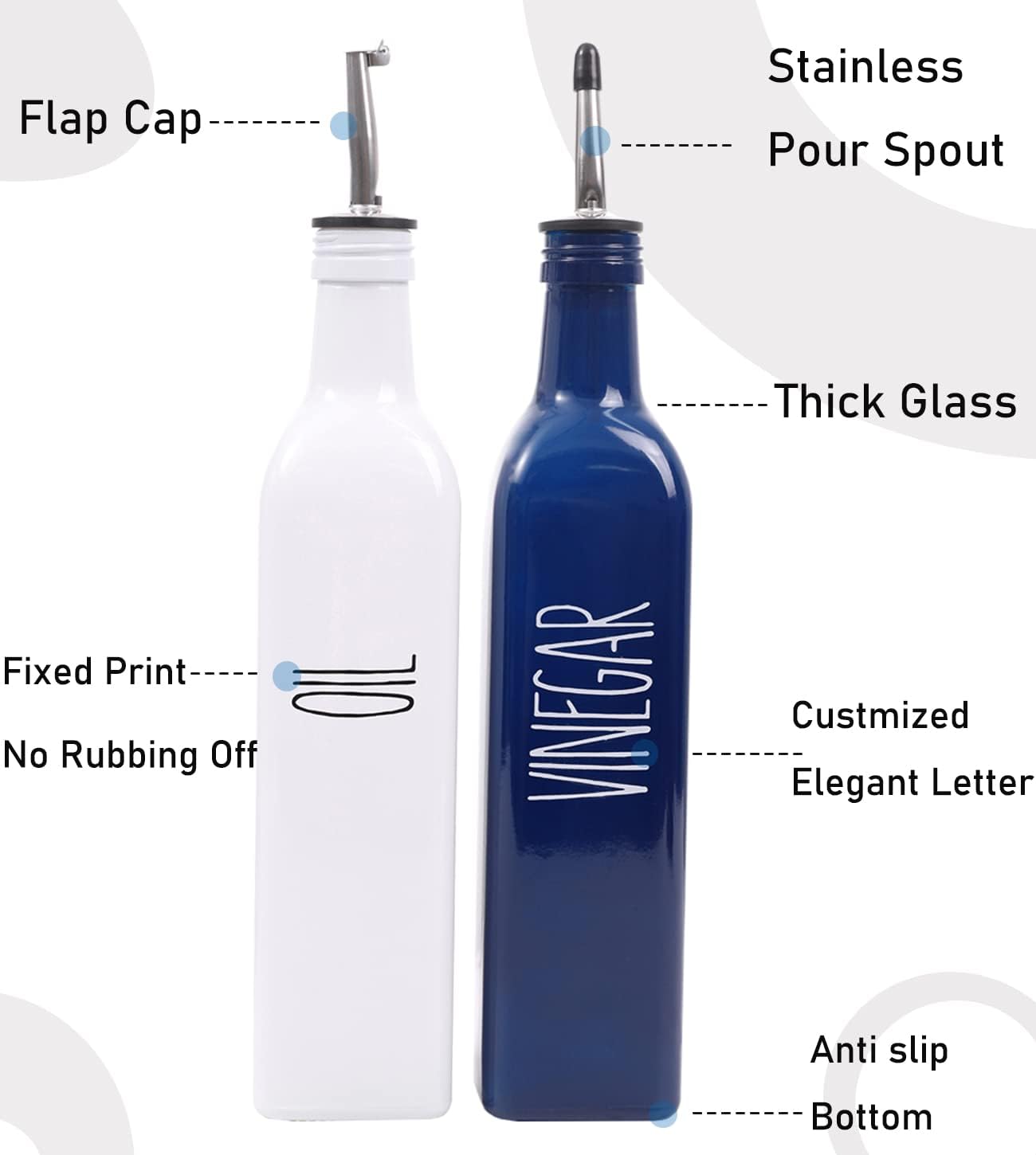 used Glass Oil and Vinegar Dispenser Set For Kitchen,17oz Olive Oil Dispenser Bottle with Pour Spout,Farmhouse Olive Oil Dispenser Bottle For Kitchen,Unique Navy Blue Decor(blue and white)