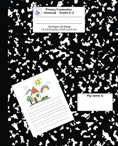 Primary Composition Notebook Black Marble, Grades K-2 Kindergarten Writing Journal