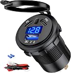 USB C Socket chargeur de voiture 12V/24V USB C Sortie double 45W PD Type C & 18W QC3.0 Port avec LED Voltmètre (Rouge)