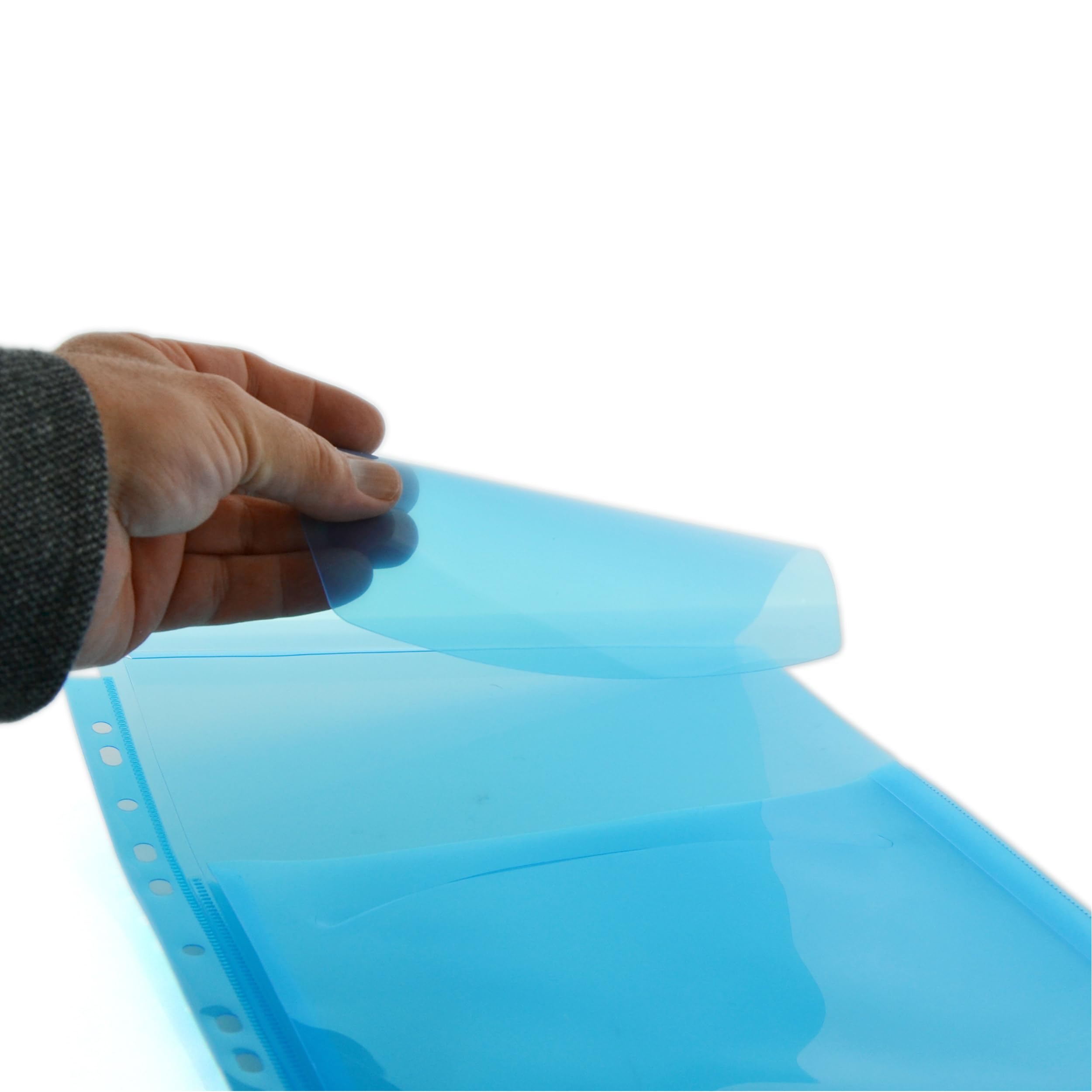 Pack 10 Dossier Bolsa para con fuelle de 2 cm de Gran capacidad y multitaladro para Archivar en anillas –Polipropileno 100% Reciclable de gran resistencia y Calidad by Office Box (Azul)