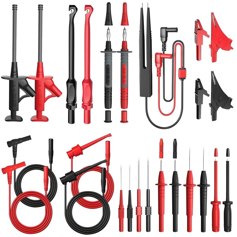 Littimoon 25 Piece Multimeter Test Leads Kit, As Shown Plastic with Replaceable Alligator Clips,Wire Piercing Probes, Alligator Clips