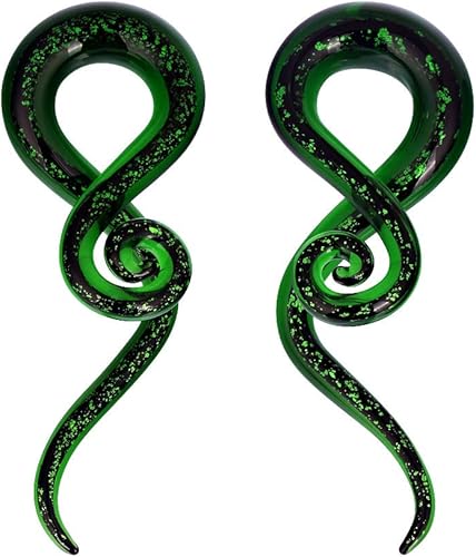 Oyaface - Juego de 2 tapones de cristal para orejas 4 G - 3564 pulgadas (14 mm), con forma de lágrima en espiral