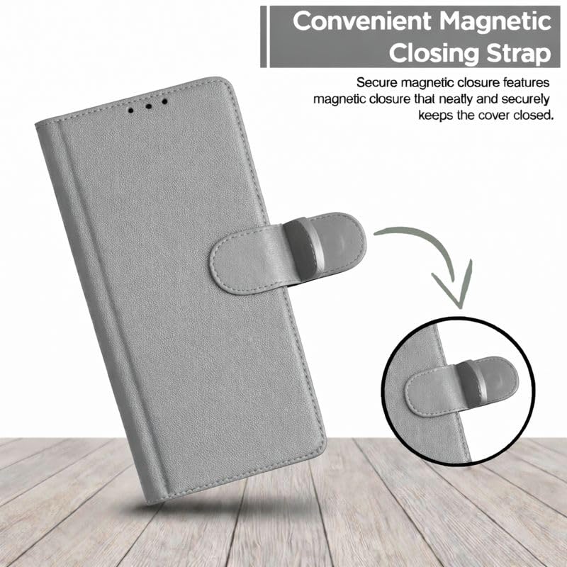 Image of Cover for Vivo T5x 5G / Y51 Pro 5G / iQOO Z11x 5G, Wallet Style, Leather Finish, Magnetic Closure, Inbuilt Stand, Card Pocket (Grey)
