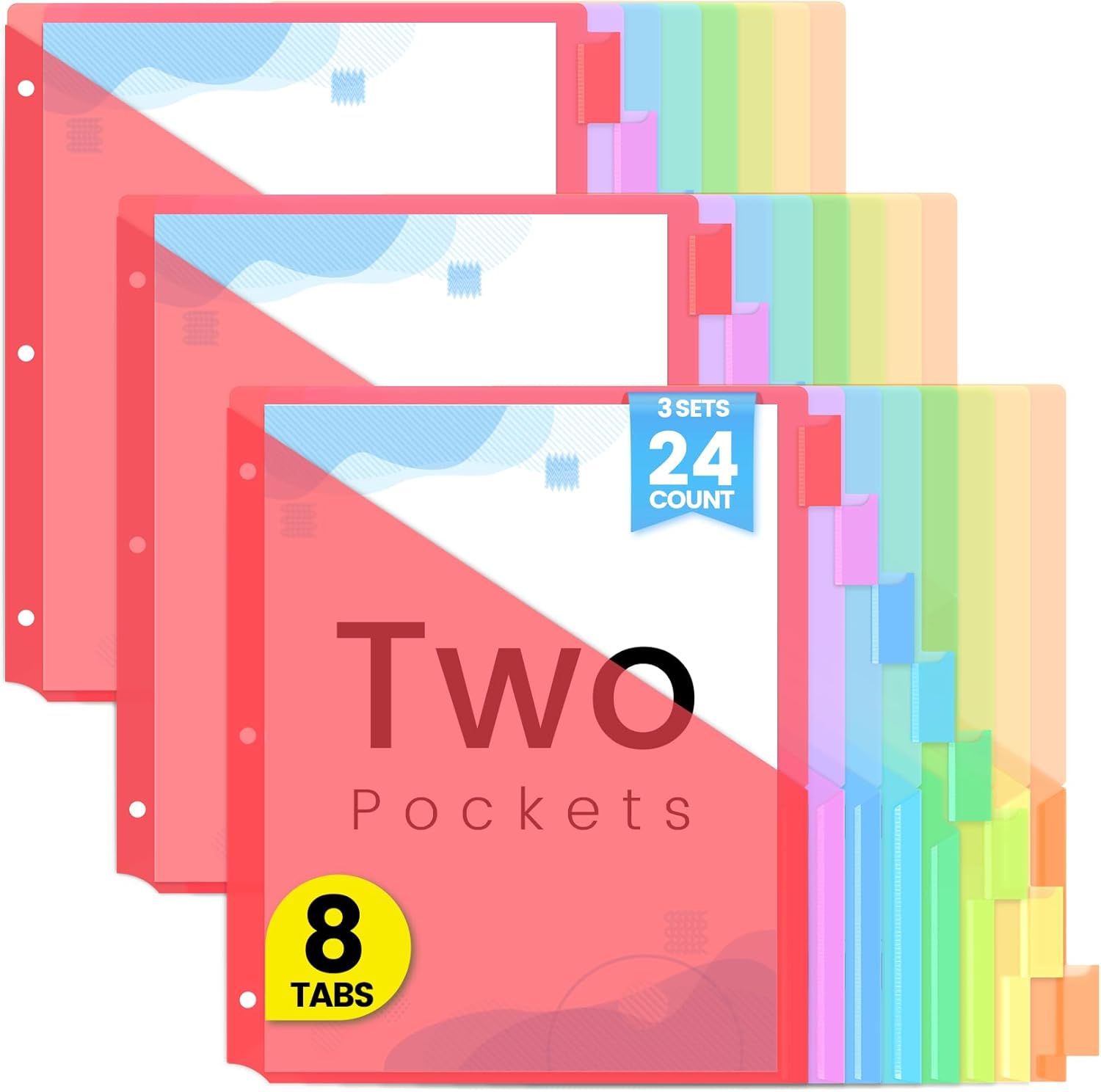 Sooez 8タブバインダーディバイダー ポケット2個付き マルチカラー 3セット