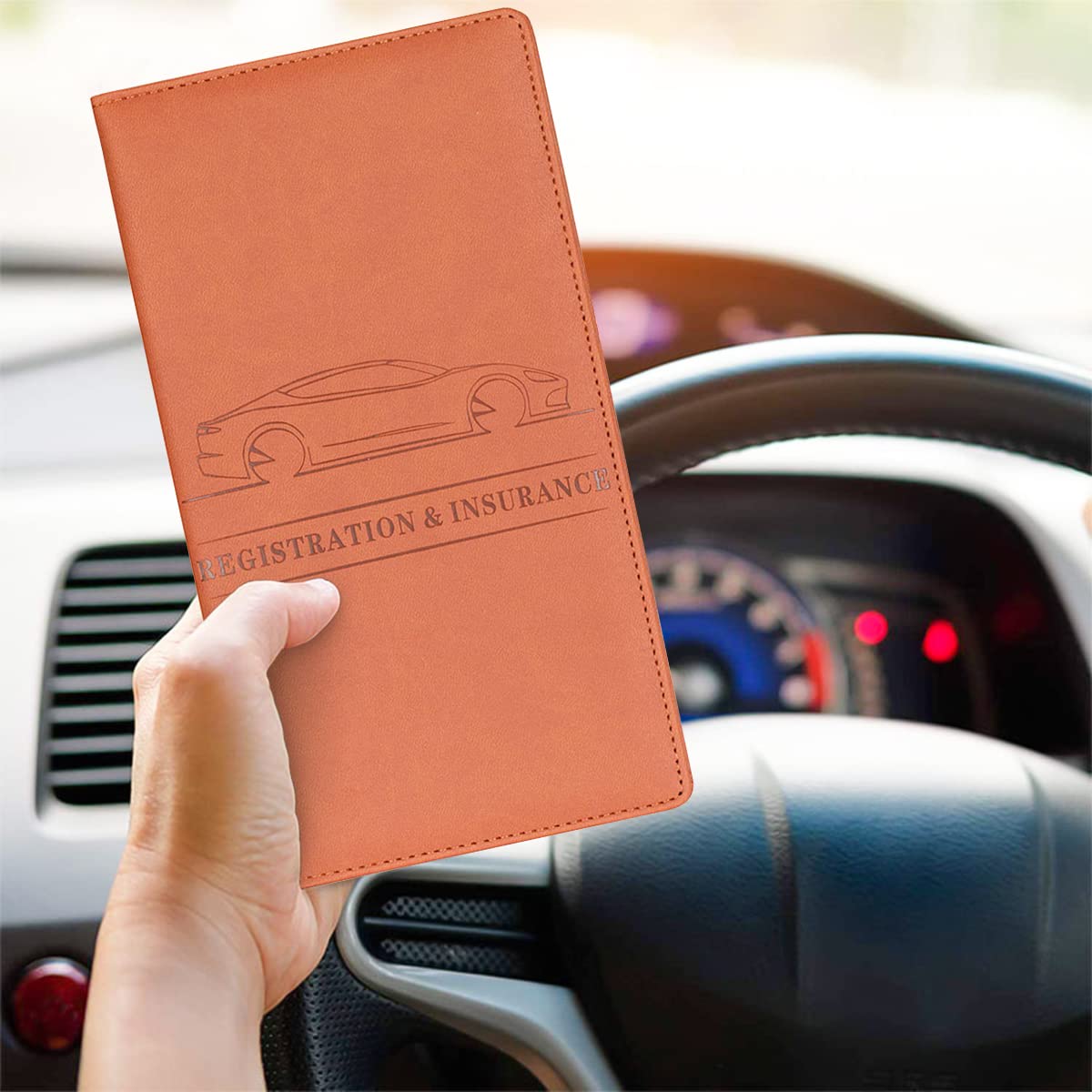 Porta Carte Documenti Auto in Pelle PU, Supporto Assicurazione Auto, Portadocumenti Immatricolazione, Patenti, Marrone