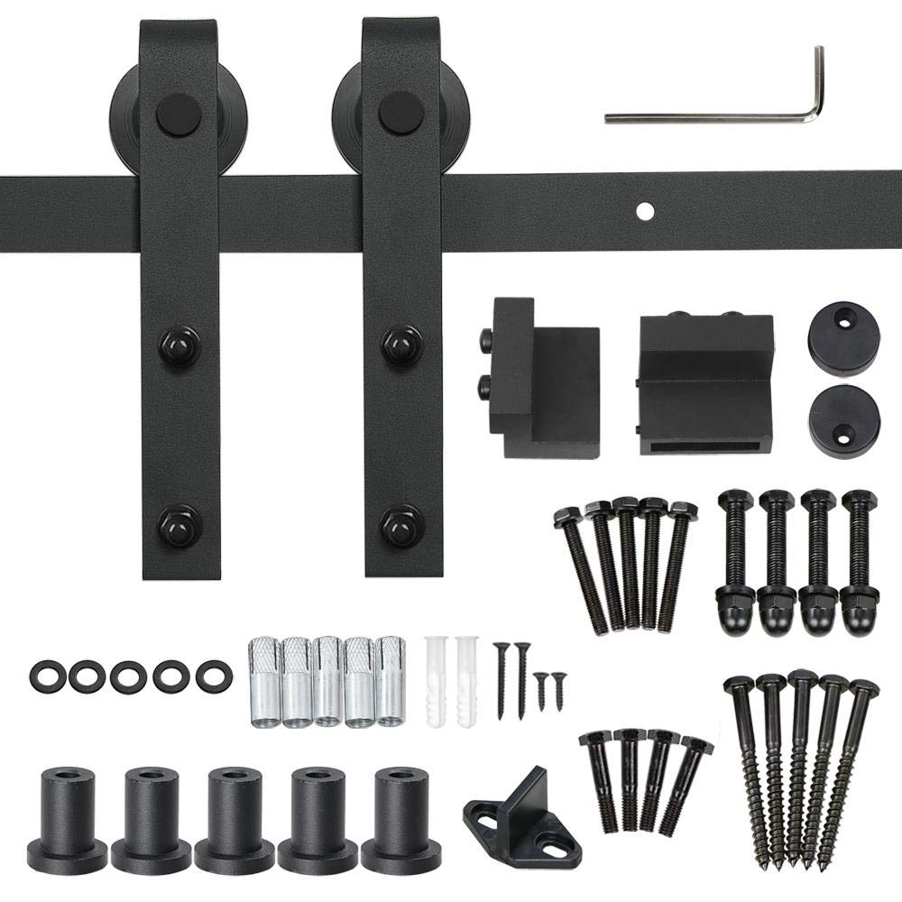 Yaheetech 8ft / 244 cm Quincaillerie Kit de Rail Hardware Porte Coulissante Ensemble Industriel pour Porte Rail Porte Coulissante Suspendue