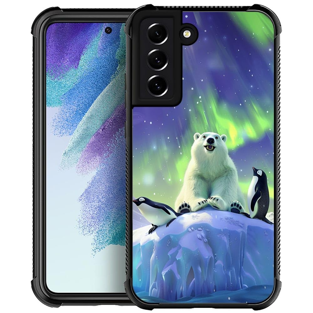 Goodsprout Compatible with Samsung Galaxy S22 Case,Polar Bear Aurora Penguin Amazing Pattern Design Shockproof Anti-Scratch Hard PC Back Case for
