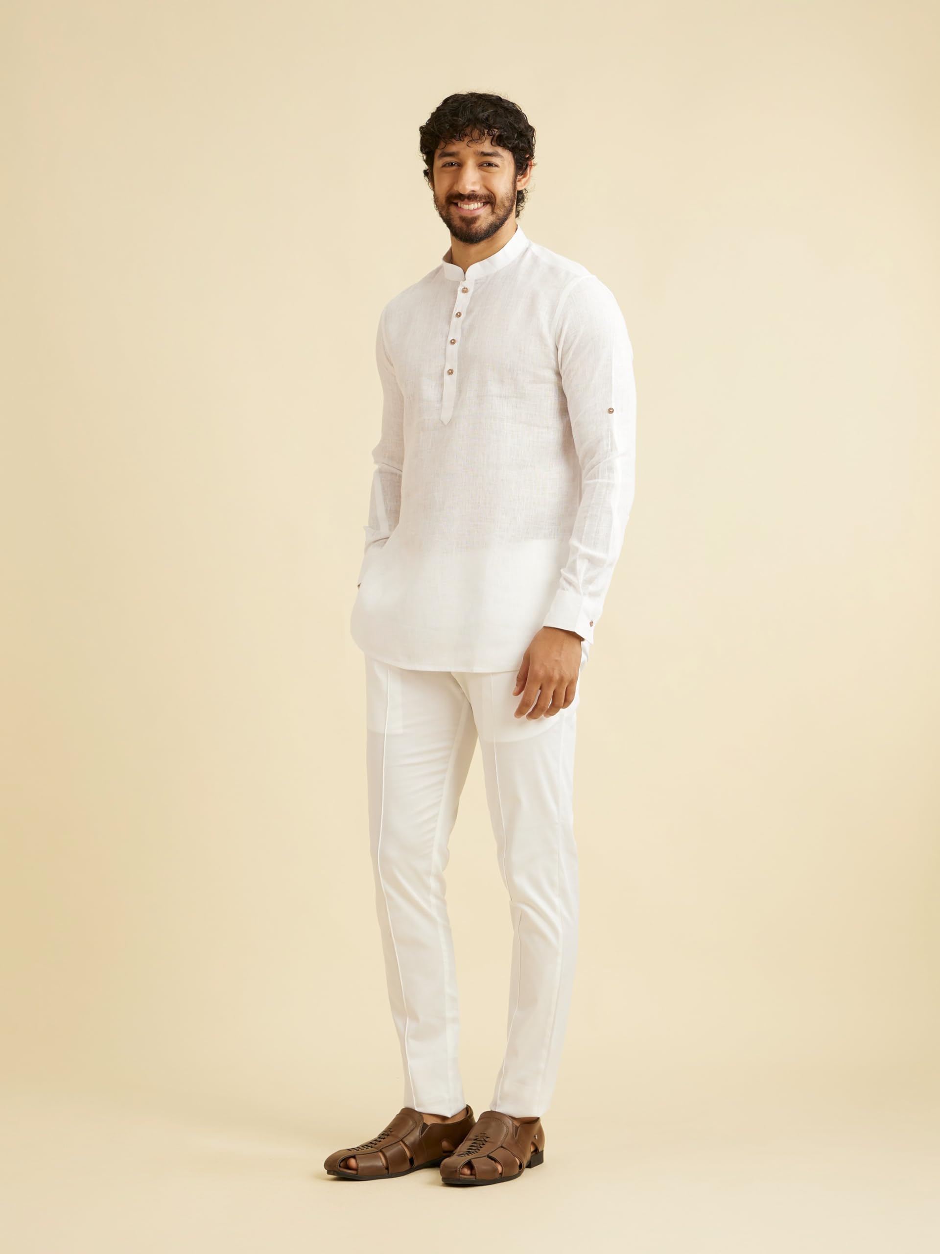 Manyavar Męskie spodenki Kurta Solid Linen (1 szt.)