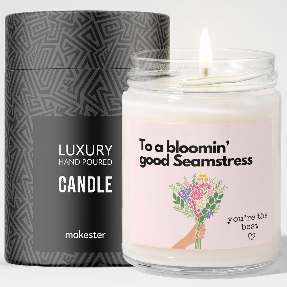 Seamstress Gifts - Luxury Soy Wax Candle - Vanilla, Jasmine, Sugared Almond - Makester