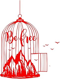 Pegatinas de grabado Jaula para pájaros libre de comercio de montaña, jungla, bosque, jaula para pájaros, animal salvaje 51x66.8cm No daña la superficie de la pared Rosa roja