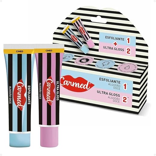 Carmed Kit SOS Lábios Esfoliante + Ultra Gloss Brilho Aroma Algodão Doce 10g Cimed