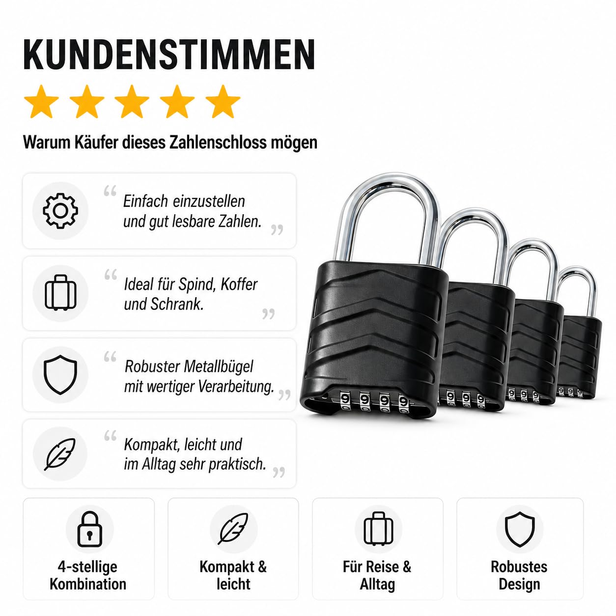 Zedelmaier 10er-Pack Vorhängeschlösser mit Zahlenschloss | 4 stellig, Sicheres, Robustes, Wetterfestes, Zurücksetzbares,Verdecktes Zahlenschloss, Schränke, Werkzeugkisten