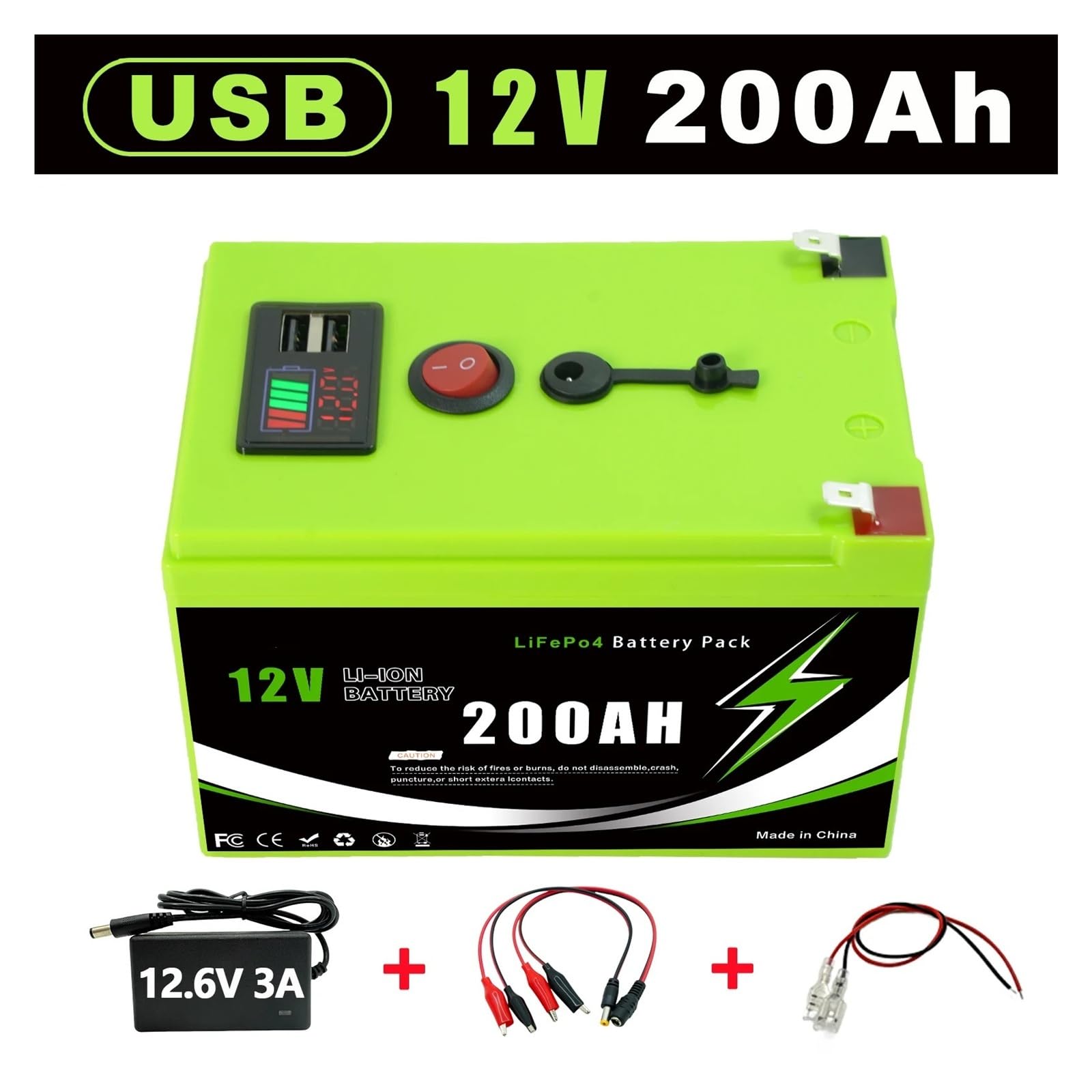 Batteria al litio Batteria al litio ferro fosfato da 12 V 200 Ah con BMS avanzato, perfetta for l'accumulo solareRV, barcaBatteria solare(200A Portable Pow-Ch)