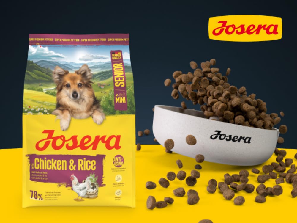 JOSERA Mini Senior (3 x 3 kg) | Premium Trockenfutter für ausgewachsene ältere Hunde Kleiner Rassen | Huhn & Reis | Anti-Aging & Nierenentlastung | Extrakleine Kroketten | glutenfrei | 3er Pack