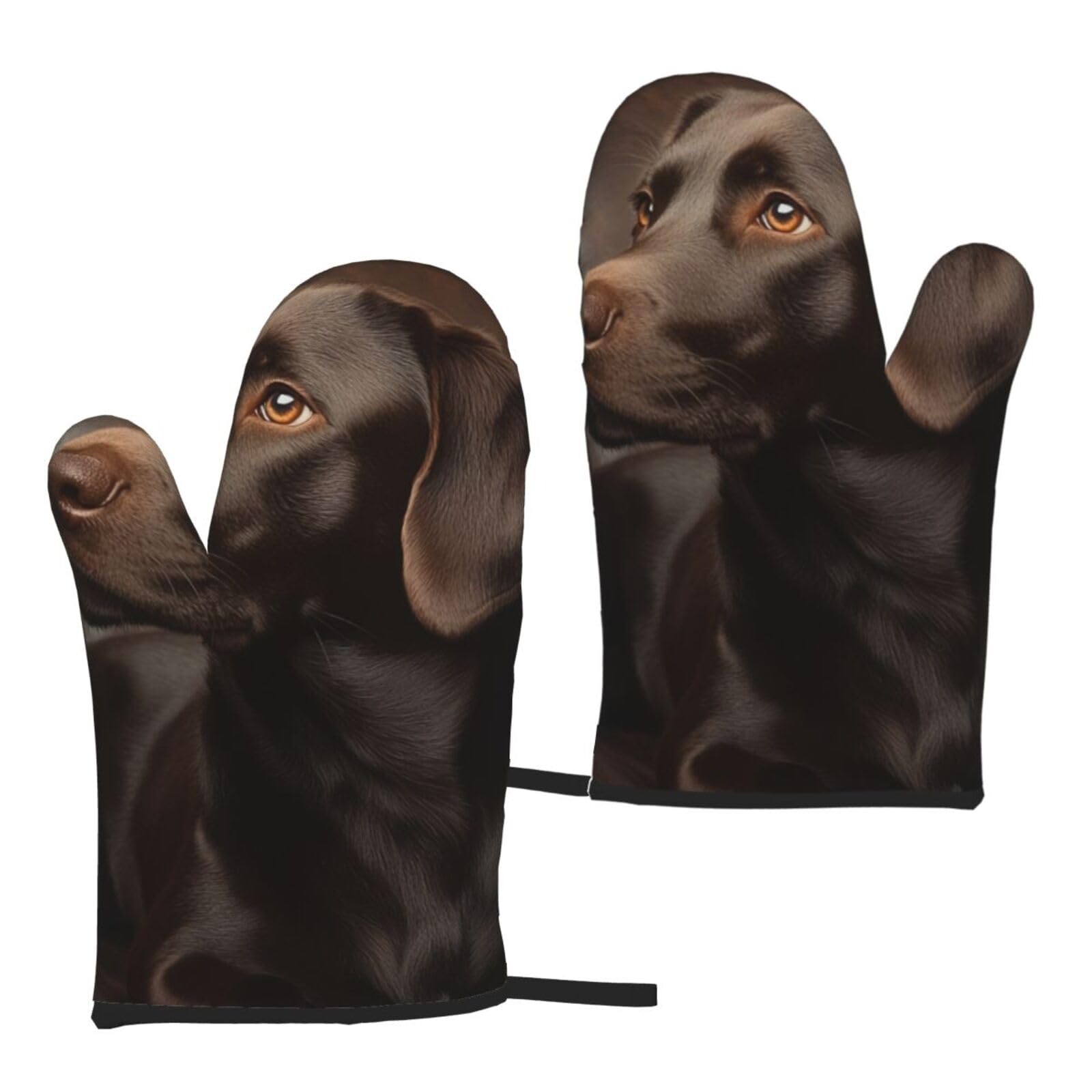 Brown Labrador Retriever Printed Oven Mitts Sets 2 PCS Heat Resistant and Non-Slip Glove Potholder for Kitchen Cooking Baking Grilling