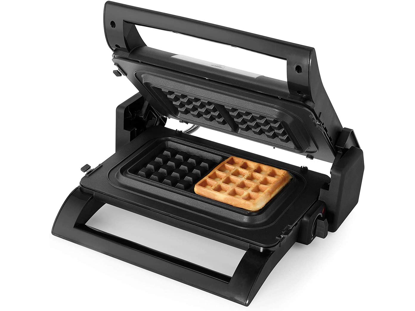 Griglia elettrica a contatto, piastra per waffle e panini 4 in 1, piastre intercambiabili, 31,5 x 21,5 cm, con pinza per barbecue