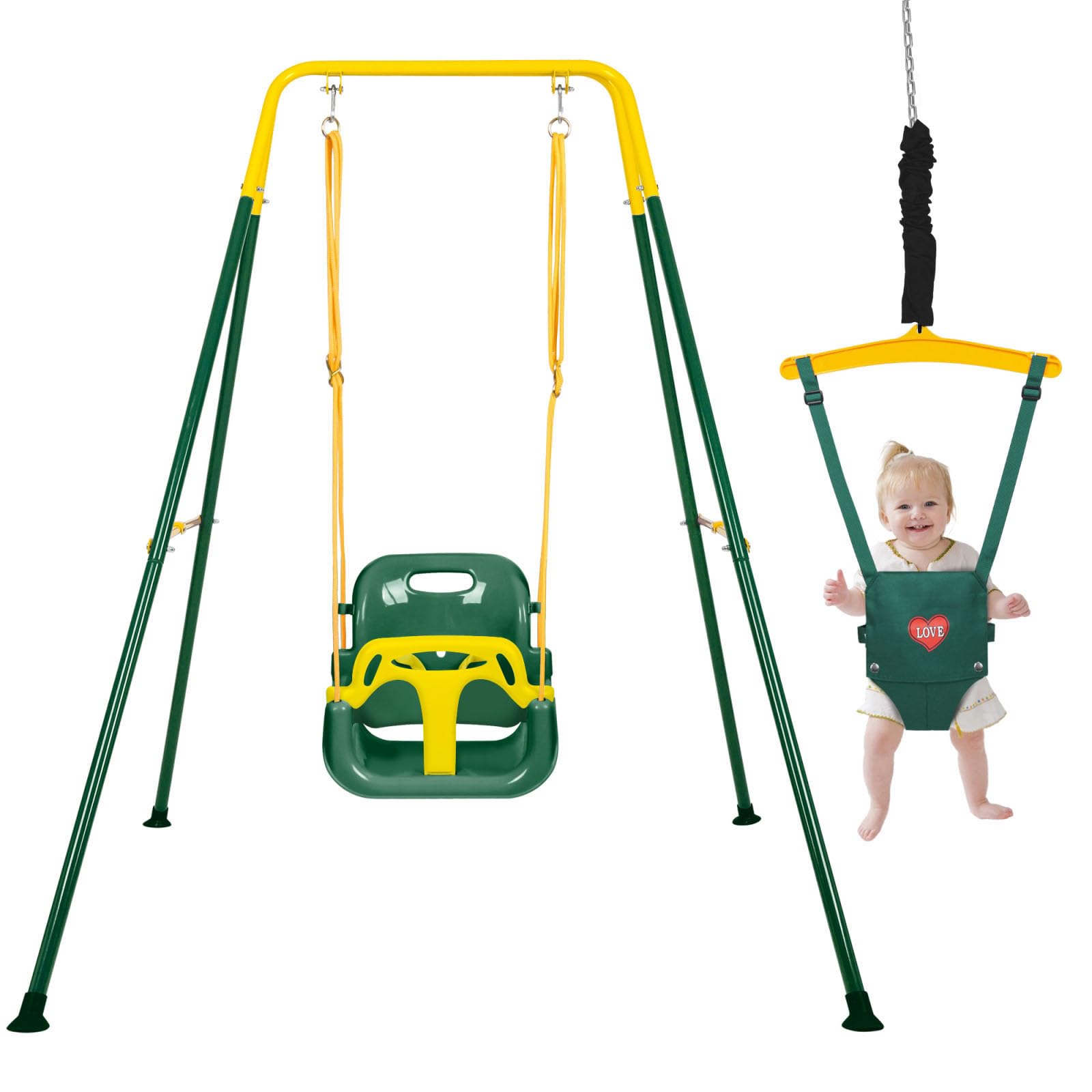 4-in-1 Height Adjustable Toddler Swing Set and Baby Jumper, Safe &amp; Durable