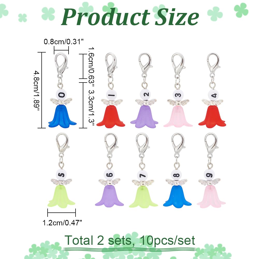 NBEADS 20 Pcs Number 0~9 Angel Stitch Markers, 10 Colors Wing and Flower Crochet Charms Removable Lobster Clasp Locking Stitch Marker for Knitting Weaving Accessories Quilting Jewelry