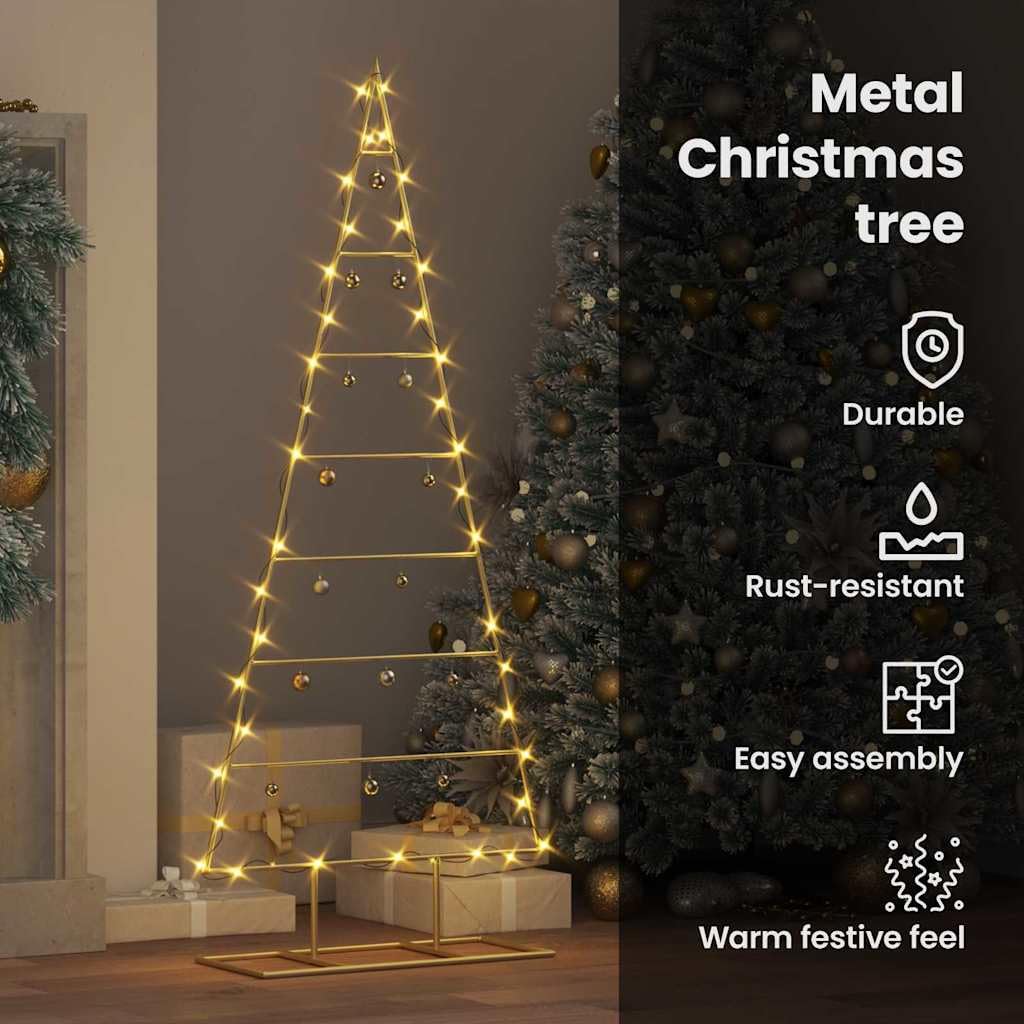 vidaXL Metalen kerstboom met standaard Goud 90 cm Poedergecoat staal, Moderne Kerstboom voor de Woonkamer, Stalen Decoratie, Feestelijke Accenten, Matte Metaal Display