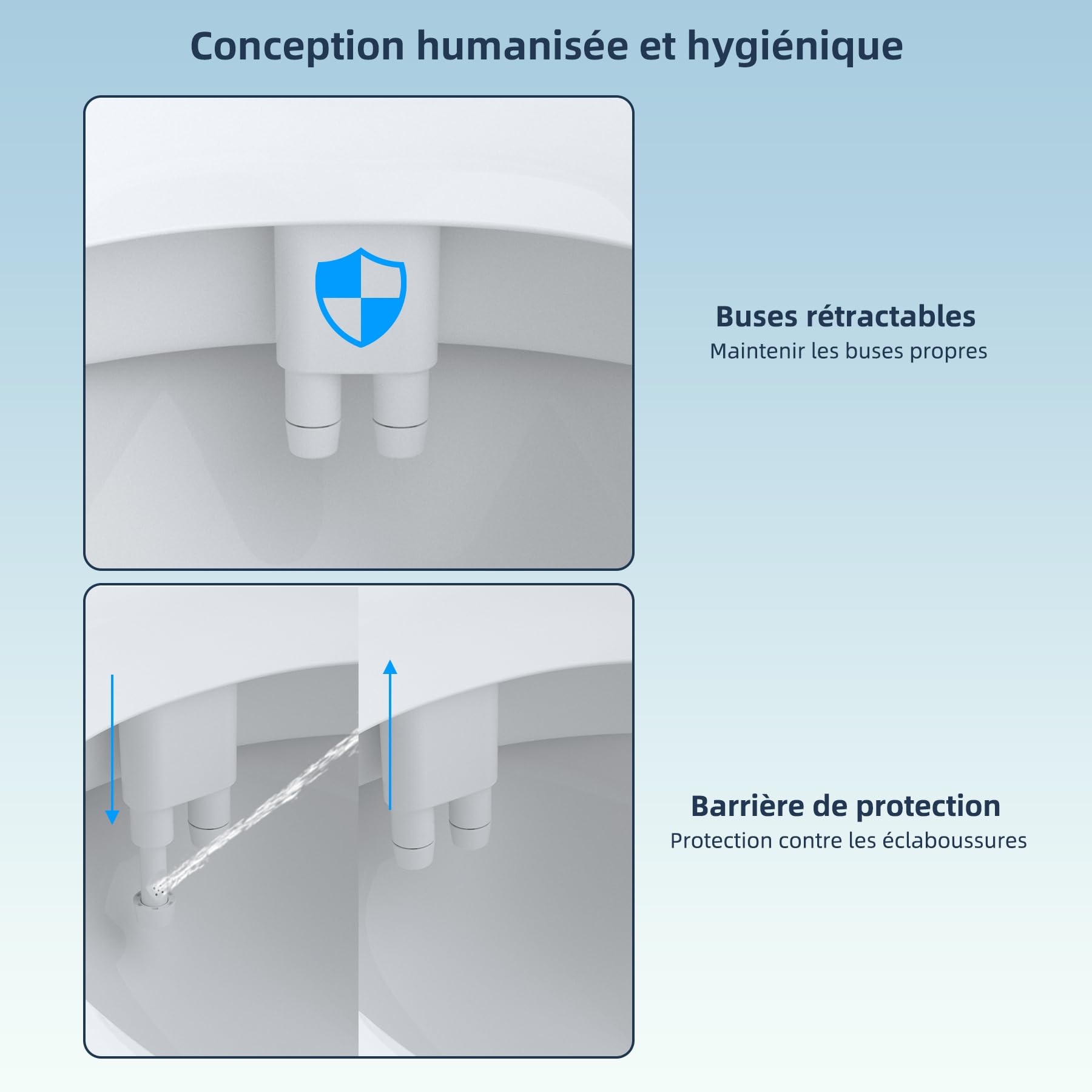 Hibbent Bidet à eau froide ultra-mince, accessoire pour toilettes avec double buse non électrique, pression réglable, facile à installer et à utiliser